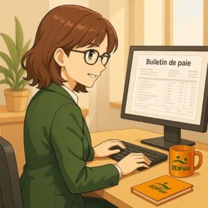 Gestionnaire de paie à temps partagé 2DPaie traitant un bulletin de paie sur ordinateur
